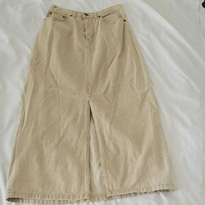 Eddie Bauer Neutral Beige A-Line Midi Skirt with Front Vent